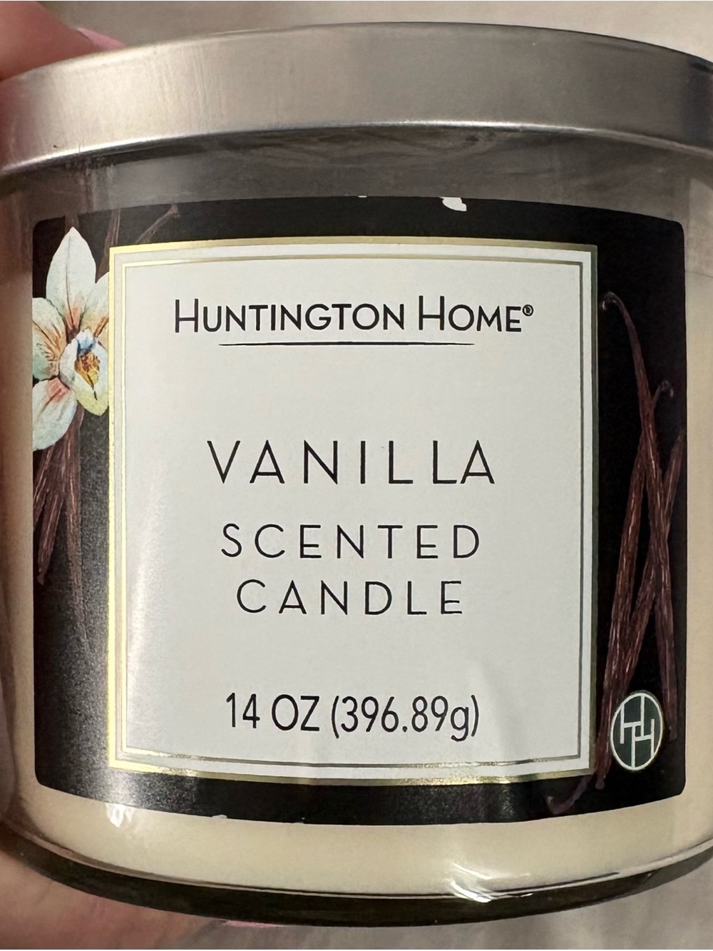 Huntington Home Cream Vanilla Scented Candle with Black & Gold Label